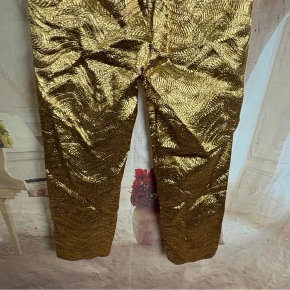 NEW J. Crew Collection high-rise cigarette pant in metallic leaf print jacquard